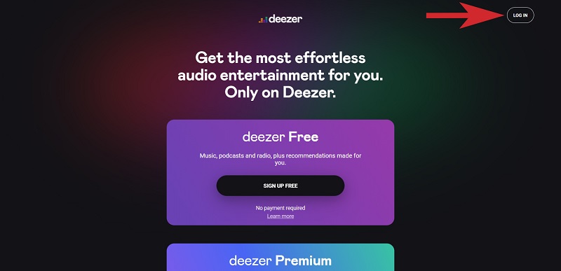 truy cập vào trang web của Deezer